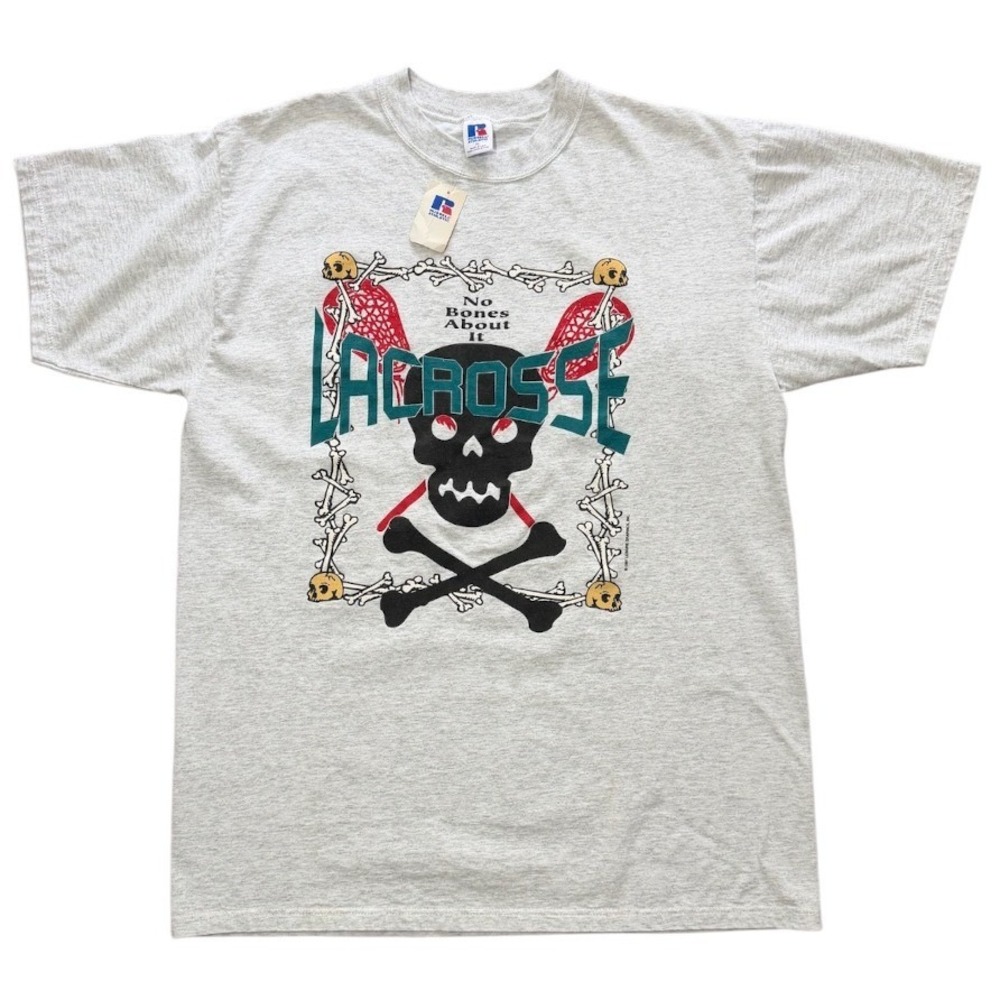 Vintage 90s Deadstock Lacrosse Skull Cross Bones Sports Graphic Art NWT T-Shirt